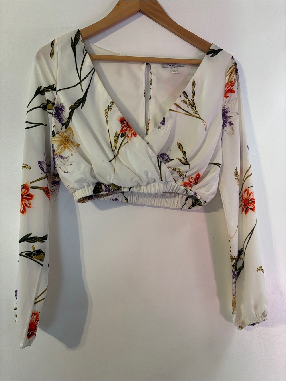 Papaya White Floral Wrap Crop Top